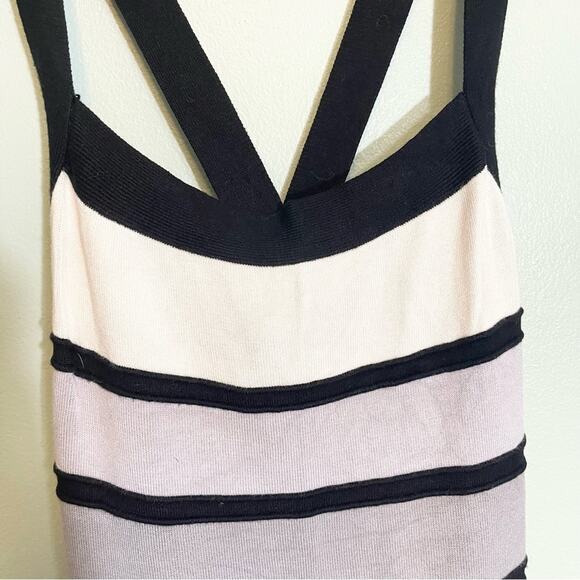 2B Bebe Womens Striped Square Neck Sleeveless Cross Back Dress Black White Large - Picture 10 of 13